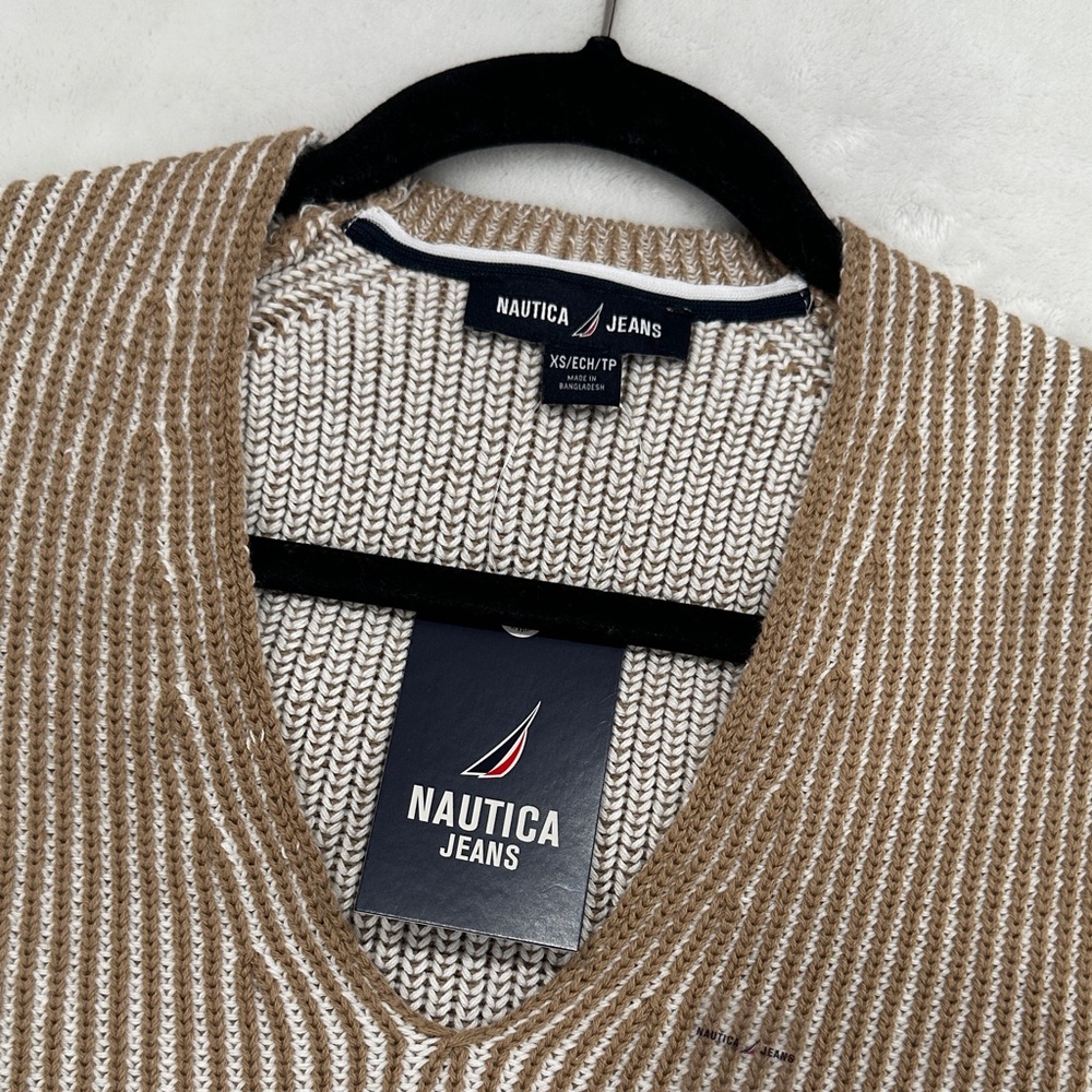 Nautica Tan Striped V-Neck Vest - Picture 6 of 10